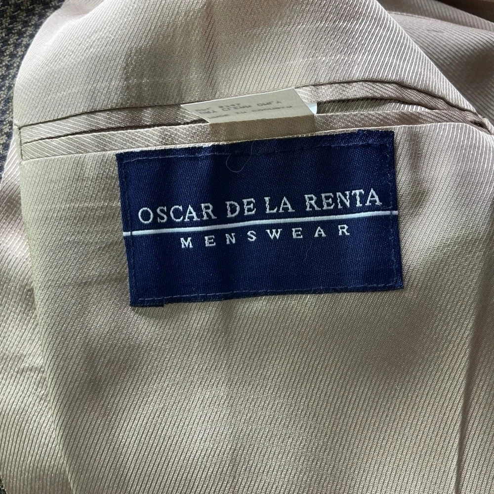 Oscar de la Renta Mens 44L Wool Houndstooth Blazer‎ Sport Coat Classic Old Money